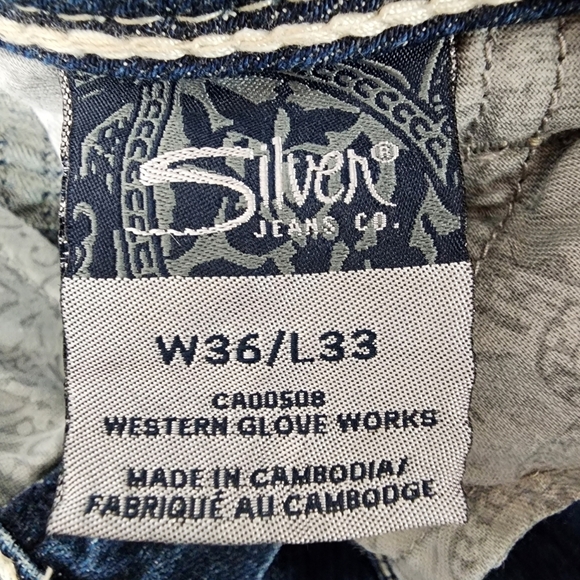 Silver Jeans Suki Mid Rise Slim Bootcut Dark Wash Size 36W/33L Rodeo Festival - Picture 15 of 16